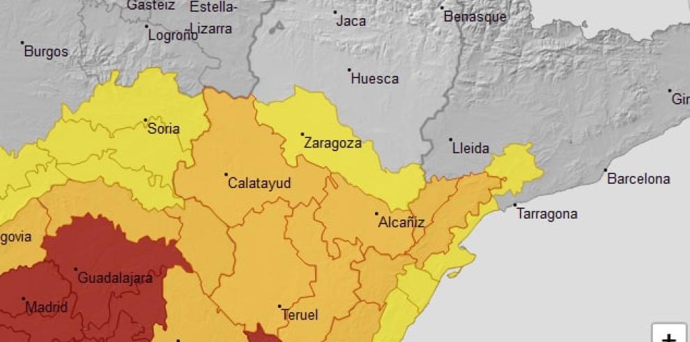 ACTUALIZACIÓN Aviso naranja por nevadas para hoy en el centro y sur de Aragón y amarillo en la Ribera del Ebro