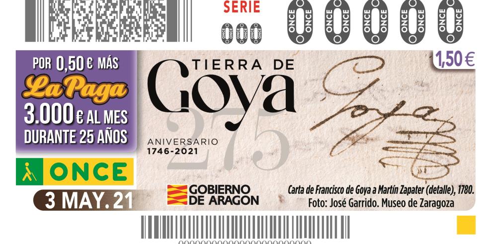 Una epístola de Goya a Martín Zapater protagoniza el cupón de la ONCE del 3 de mayo