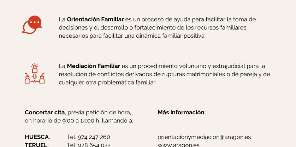 El Servicio de Orientación y Mediación Familiar del Gobierno de Aragón ha atendido a 164 familias entre abril y junio