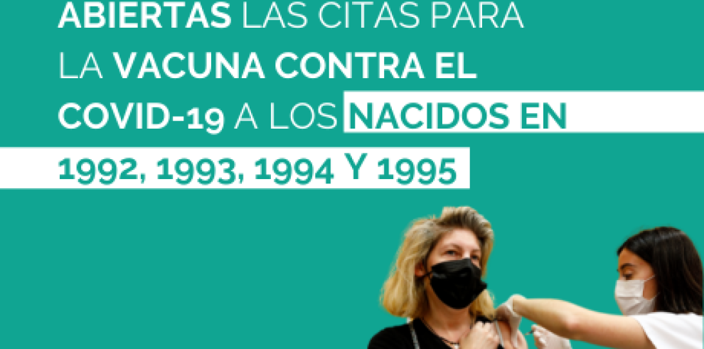 Abiertas las citas para la vacuna contra el COVID a los nacidos entre 1992 y 1995