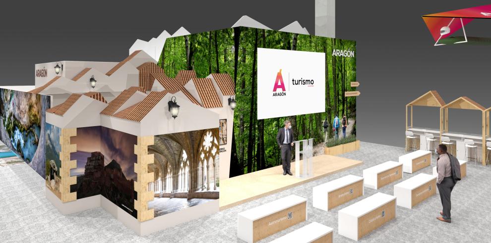 Aragón se reivindica en FITUR con una villa inspirada en sus pueblos como exponente del turismo natural, seguro y sostenible