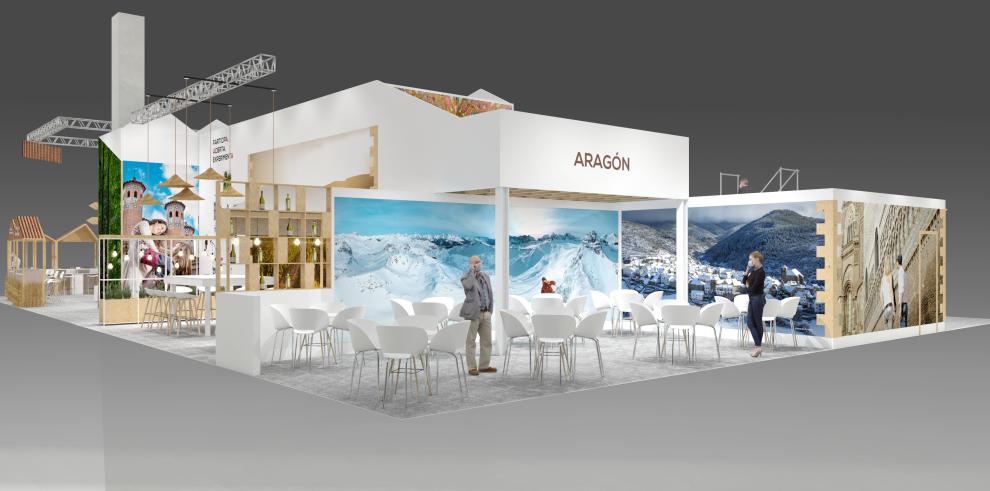 Aragón se reivindica en FITUR con una villa inspirada en sus pueblos como exponente del turismo natural, seguro y sostenible