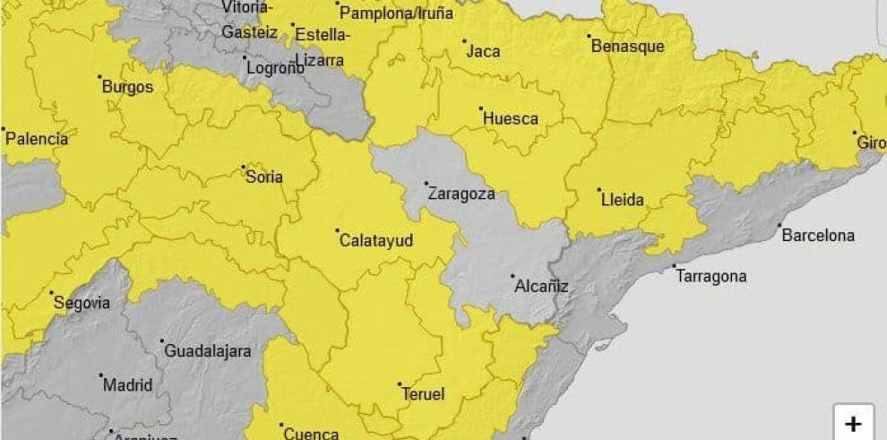 Aviso amarillo por temperaturas mínimas en las provincias de Huesca y Teruel y la Ibérica zaragozana