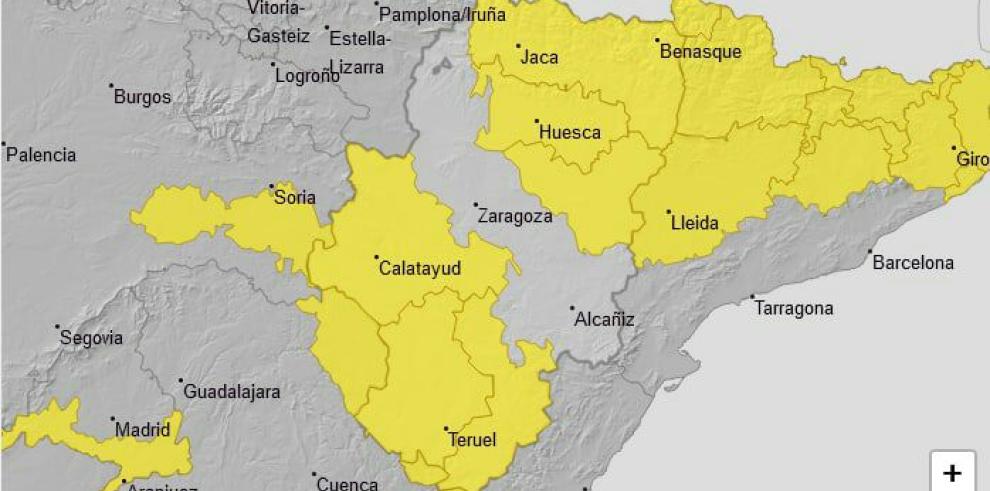 Aviso amarillo por temperaturas mínimas en gran parte de Aragón