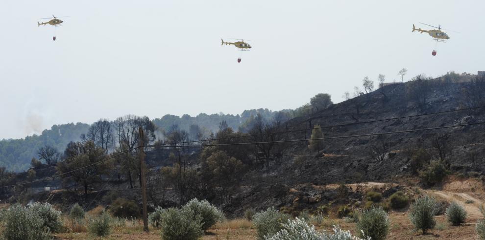 Imágenes de las zonas afectadas por los incendios de Teruel y audios del consejero de Medio Ambiente desde Valdeltormo