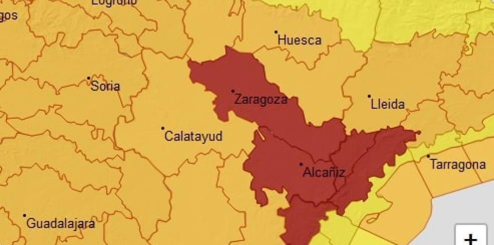 ACTUALIZACIÓN Aviso nivel rojo por nevadas en Bajo Aragón y Ribera del Ebro