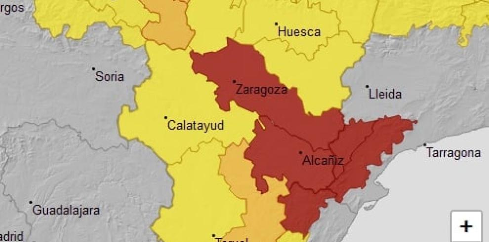 ACTUALIZACIÓN Aviso nivel rojo por nevadas en Bajo Aragón y Ribera del Ebro