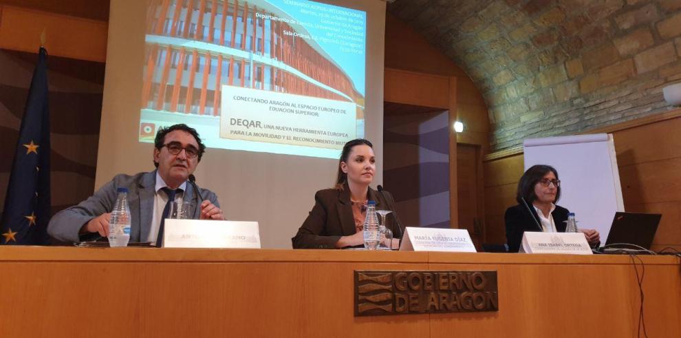 Maru Díaz apoya desde el Gobierno de Aragón la creación de “DEQAR”, una gran base de datos europea sobre la calidad de las enseñanzas y universidades que conectará nuestra comunidad al Espacio Europeo de Educación Superior