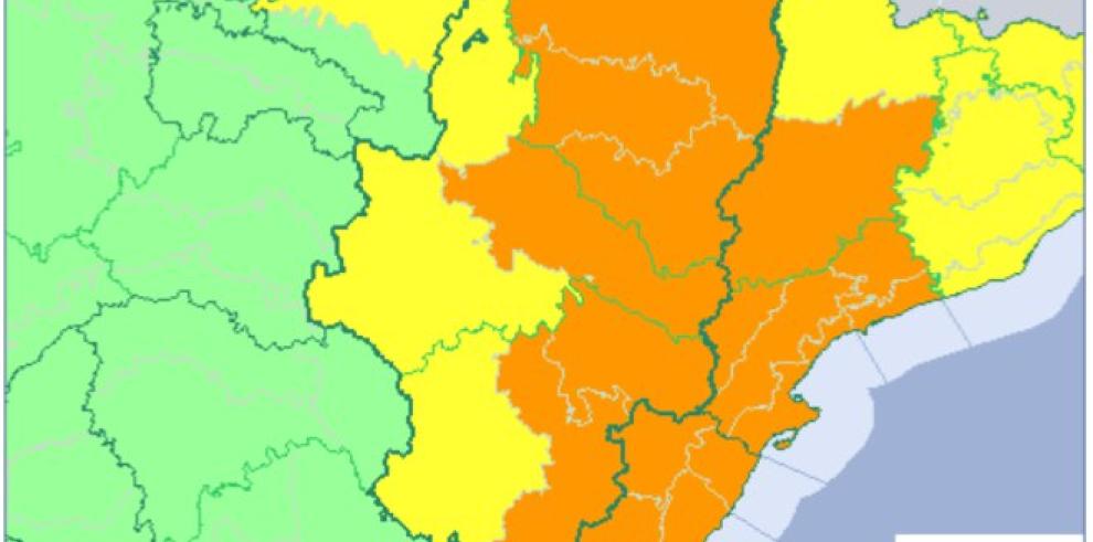 Aviso naranja por lluvias en toda la provincia de Huesca, la Ribera del Ebro y parte de Teruel