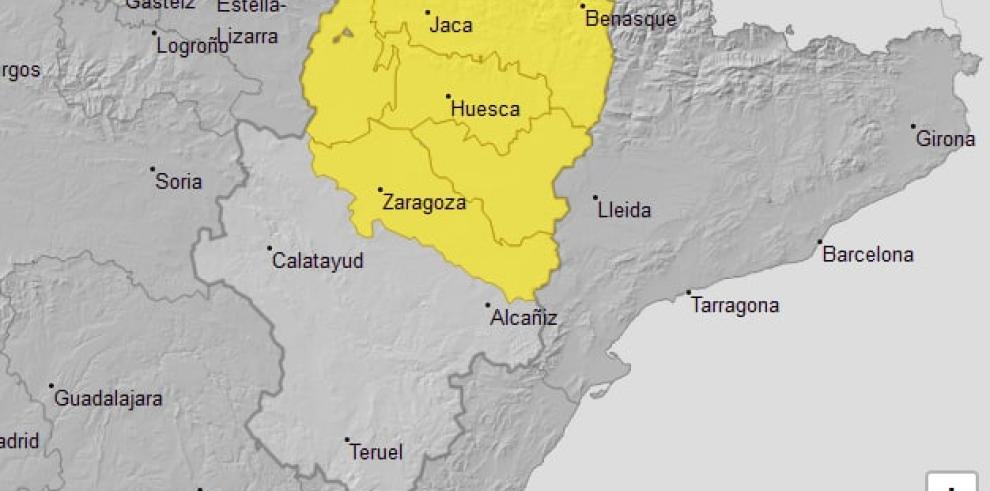 Aviso amarillo por lluvias en provincia de Huesca, Cinco Villas y Ribera del Ebro