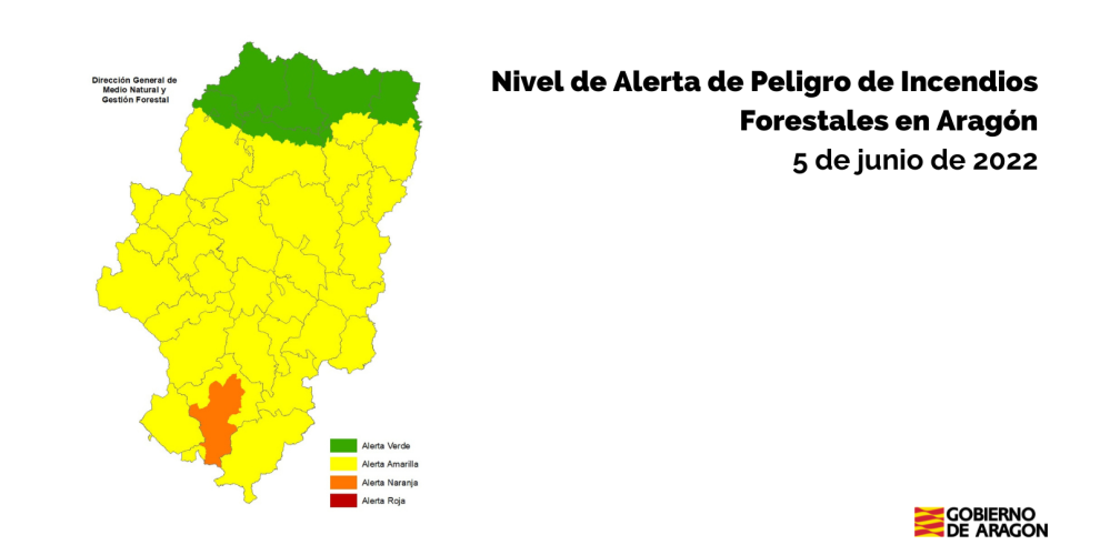 Nivel de alerta de Peligro de Incendios Forestales en Aragón