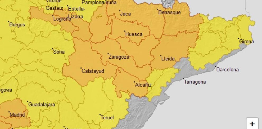Aviso nivel naranja por temperaturas máximas en provincia de Huesca, provincia de Zaragoza y Bajo Aragón