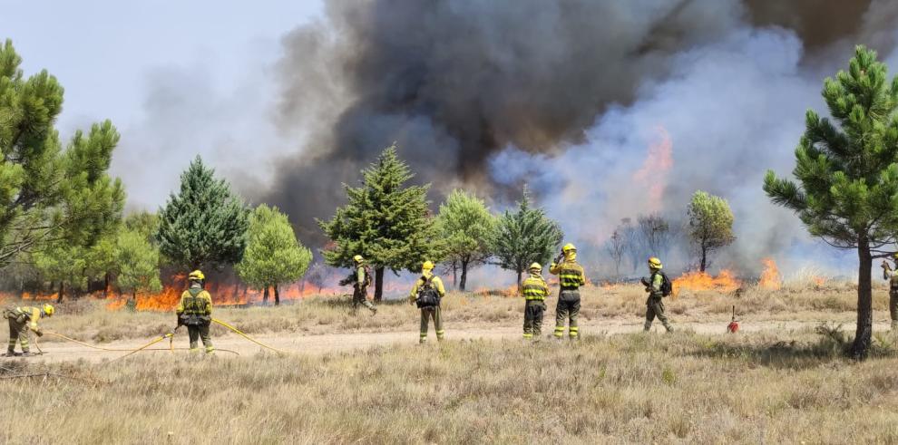 Efectivos del INFOAR en el incendio de Anón de Moncayo.