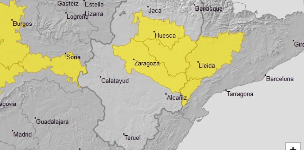 Aviso amarillo por nieblas en Ribera del Ebro y centro y sur de Huesca