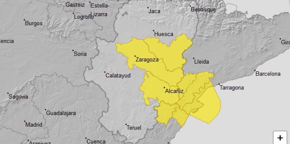 La alerta afecta a varias zonas de Aragón.