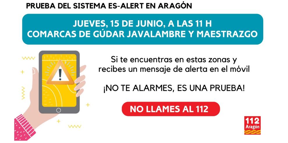 Aviso del 112 informando de la prueba