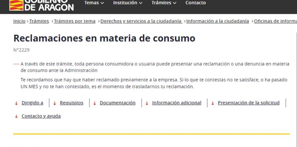 Imagen del tramitador telemático de Consumo