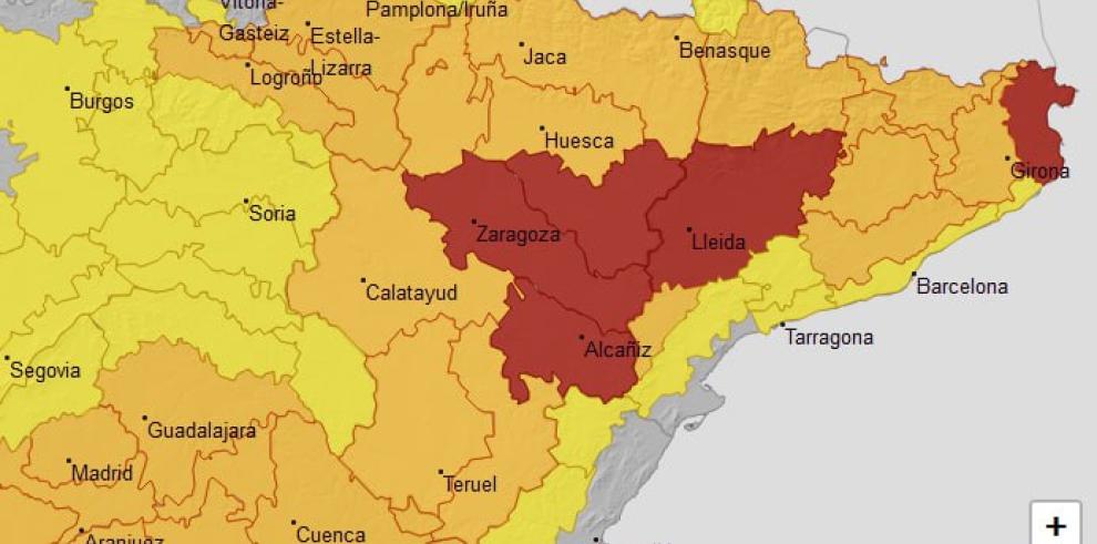 Avisos temperaturas máximas en Aragón, 18 de julio