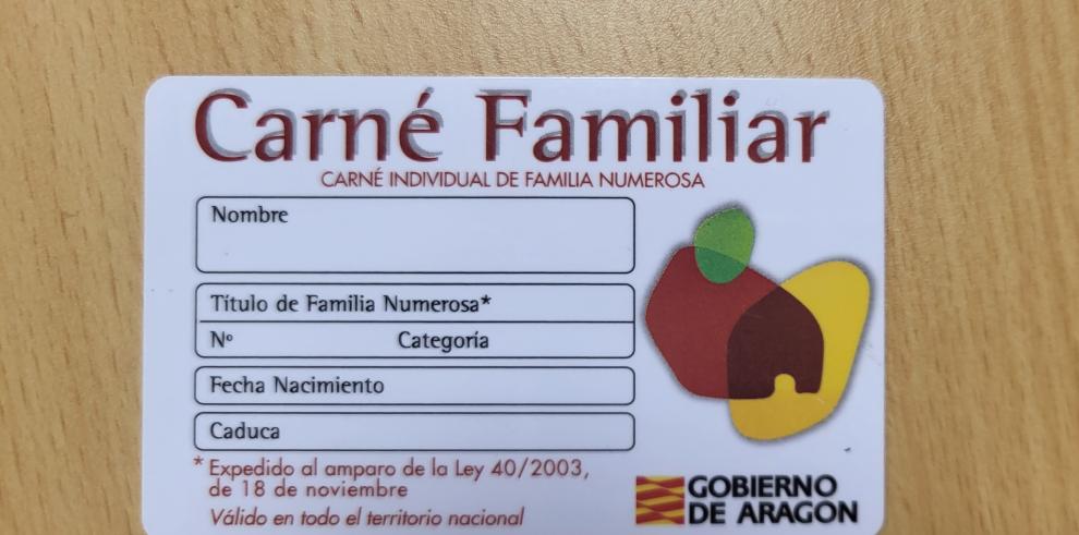 Imagen del carné individual de familia numerosa