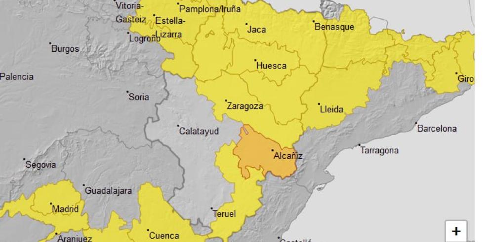 El aviso de nivel naranja afecta al Bajo Aragón.