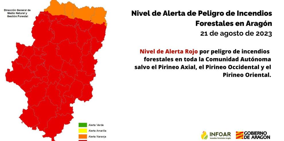 Nivel de alerta de incendios forestales en Aragón.