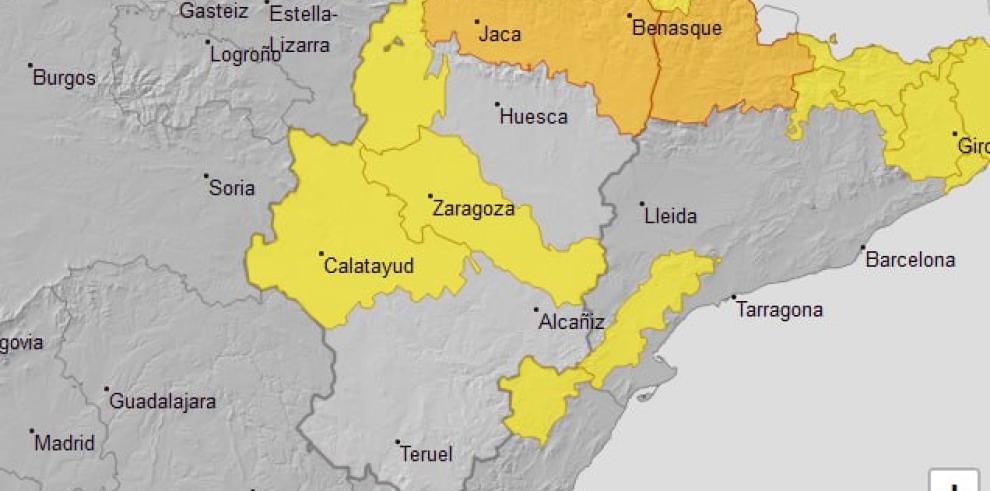 Aviso naranja y amarillo por vientos en Aragón, 22 de noviembre