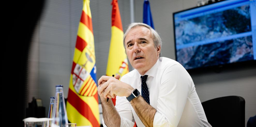 El presidente de Aragón, Jorge Azcón, en un momento de la reunión.