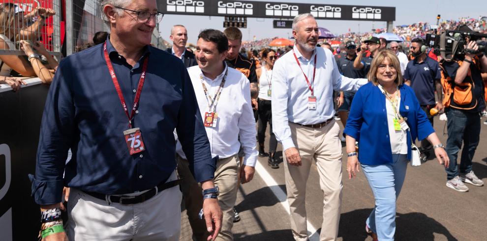 Blasco, el alcalde de Alcañiz, el presidente Azcón y la consejera Tomasa Hernández.