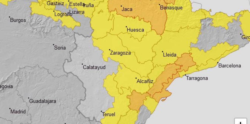 Hay aviso naranja por nevadas y amarillo por viento para mañana en Aragón