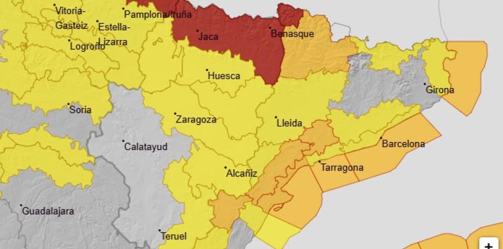 Mapa de previsiones de nieve y viento facilitado por la AEMET