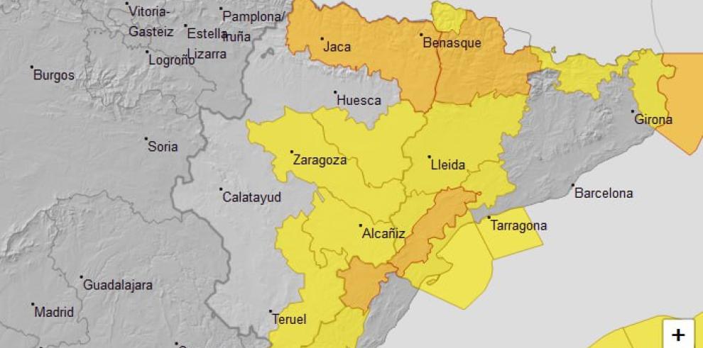 Avisos de nivel naranja y amarillo, este domingo, por viento en Aragón