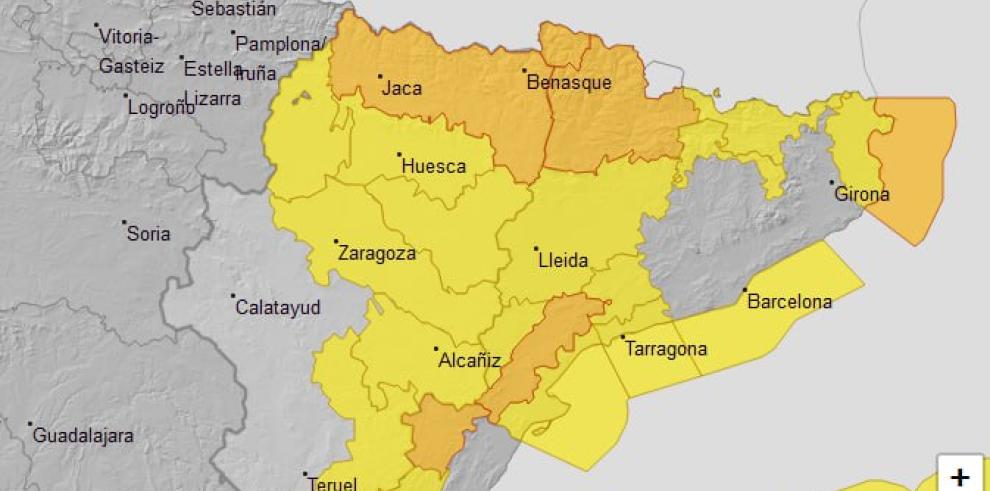 Avisos de nivel naranja y amarillo por viento, durante todo el lunes, en gran parte de Aragón