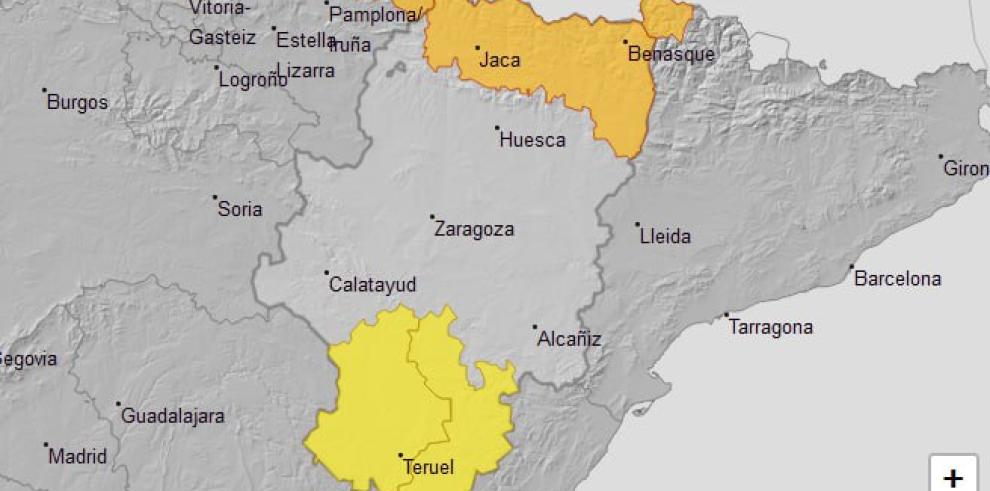 Avisos naranja y amarillo por nevadas en Aragón.