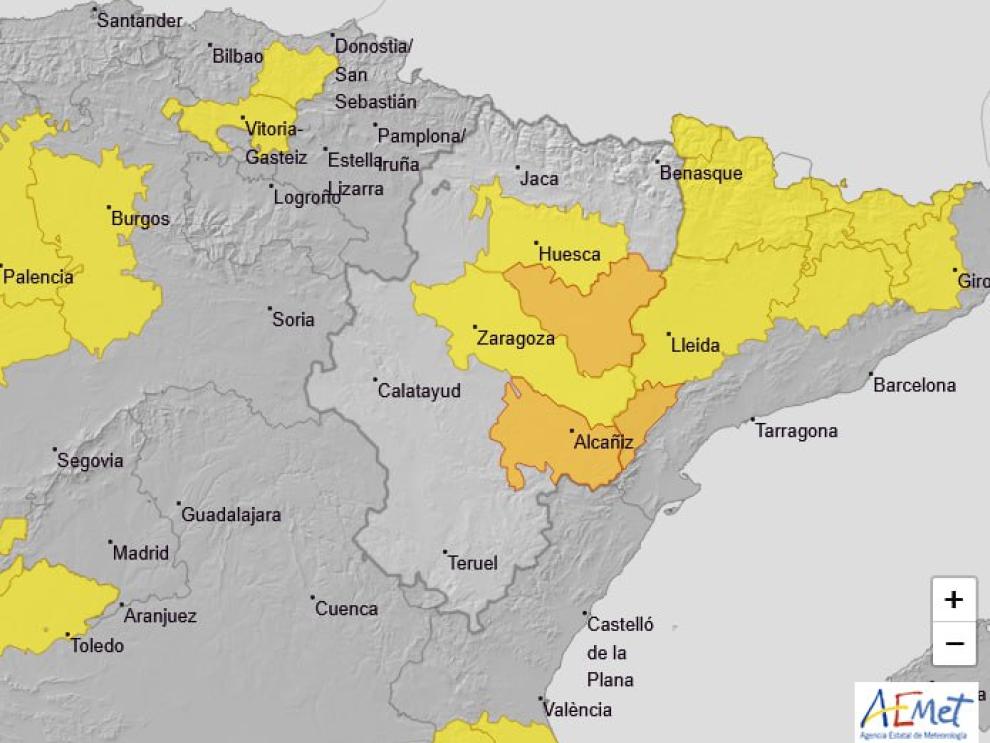 Aviso nivel naranja por tormentas en el sur de la provincia de Huesca y el Bajo Aragón.