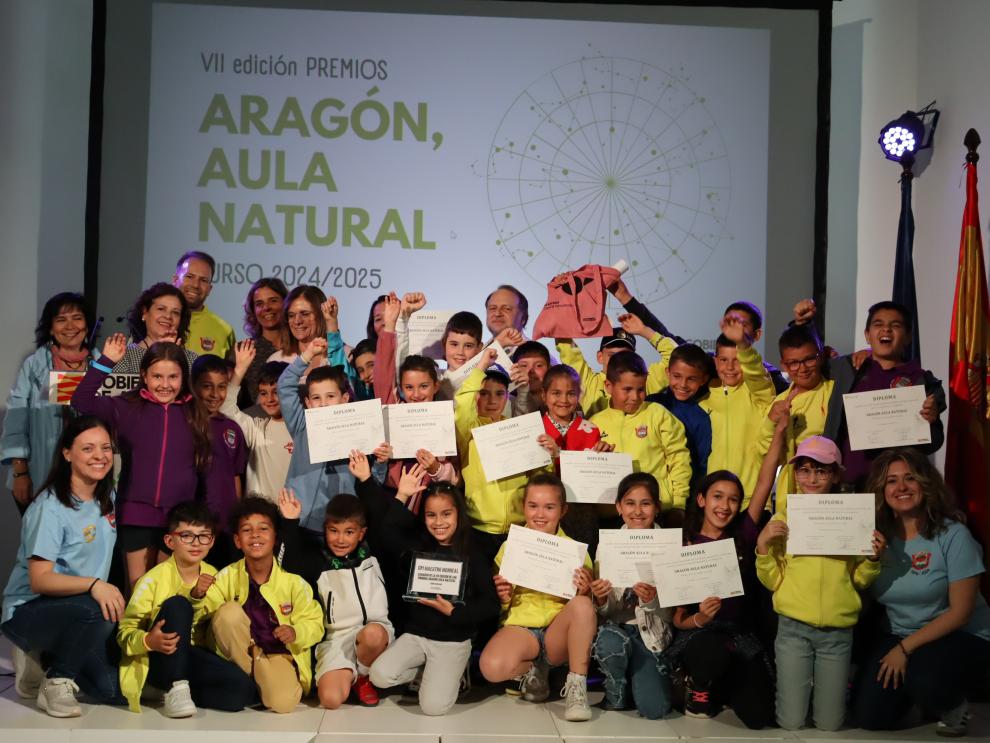 El CPI Maestro Monreal de Ricla, en el escenario tras recibir el premio.