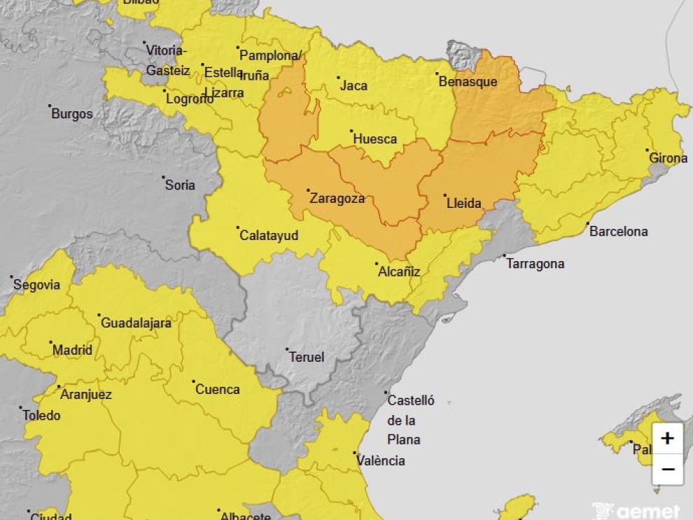 Imagen del artículo Aviso naranja por temperaturas máximas en Huesca Sur, Cinco Villas y Ribera del Ebro este martes