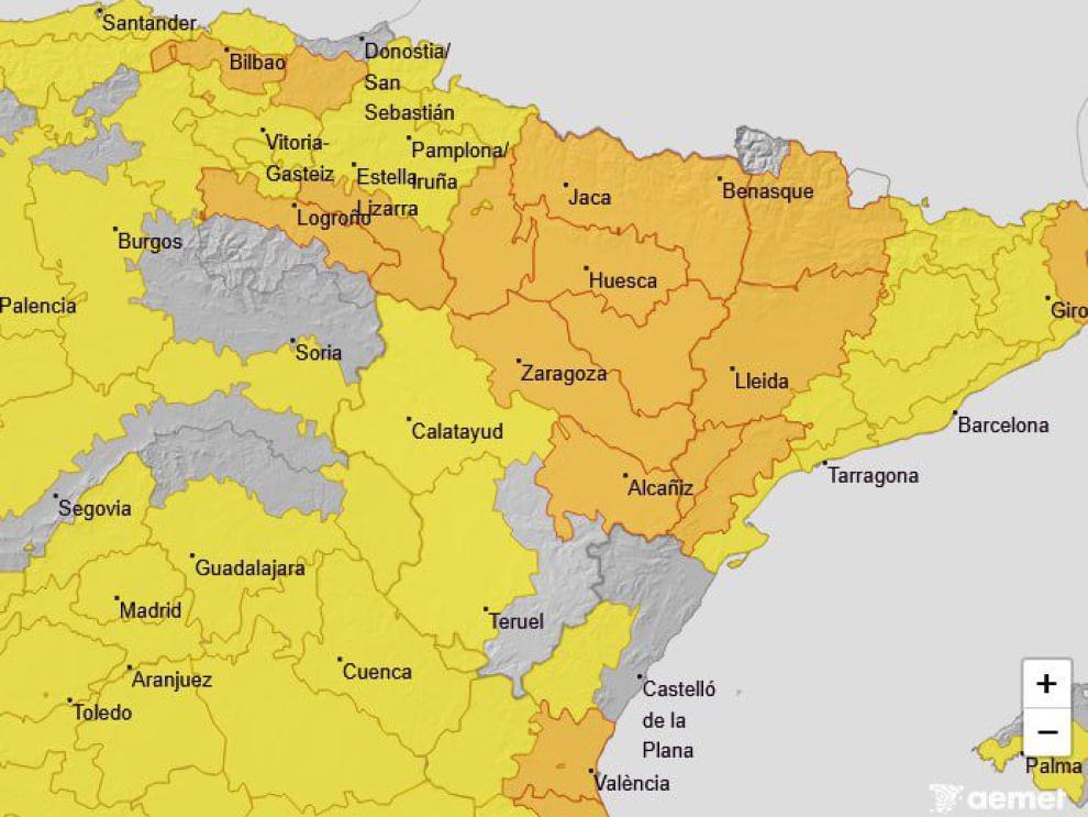 Imagen del artículo Aviso naranja por temperaturas máximas en Huesca, Cinco Villas, Ribera de Ebro y Bajo Aragón este lunes