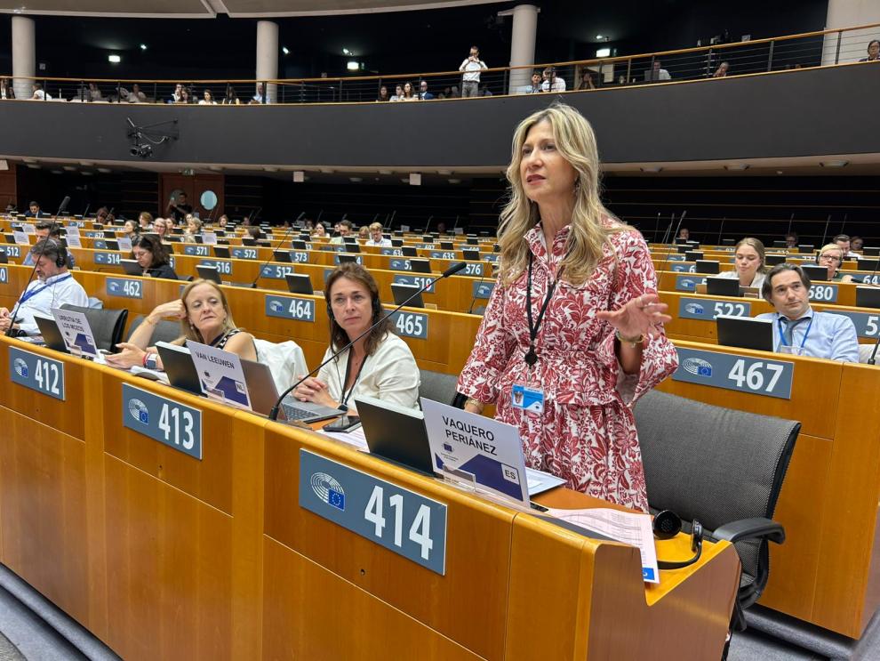 Mar Vaquero durante su intervención en el pleno del Comité de las Regiones