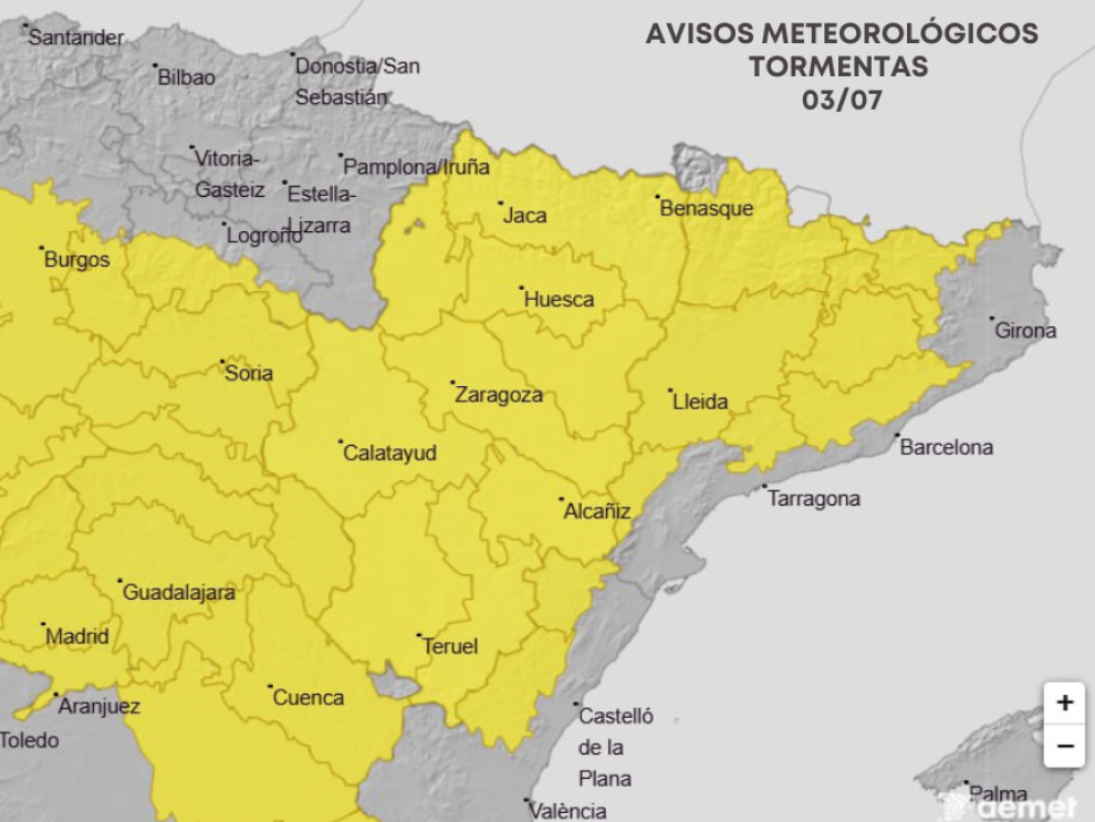 Avisos por tormentas para el jueves 3 de julio