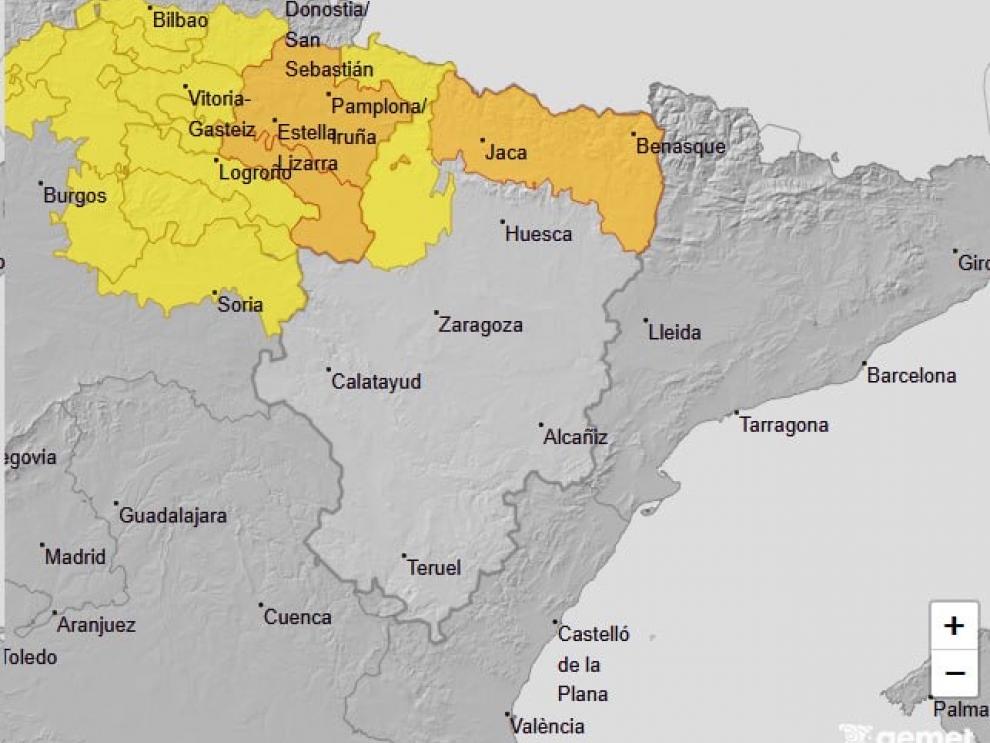 Aviso de nivel naranja por lluvias y tormentas en el Pirineo y de nivel amarillo en Cinco Villas.