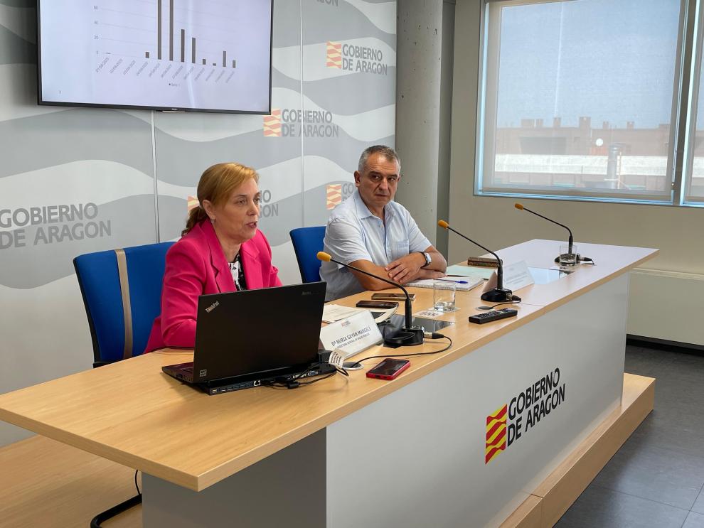 La directora general de Salud Pública, Nuria Gayán, y el jefe de servicio de Seguridad Alimentaria y Sanidad Ambiental, Antonio Español, hoy, en rueda de prensa