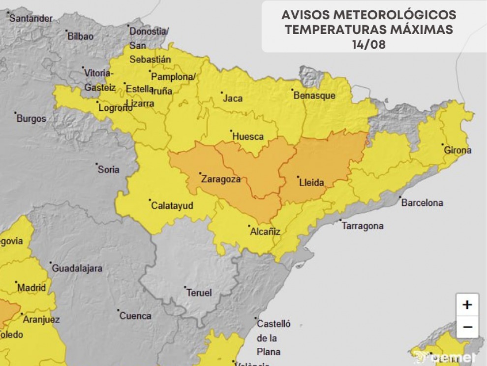 Avisos por temperaturas máximas en Aragón (14/08)