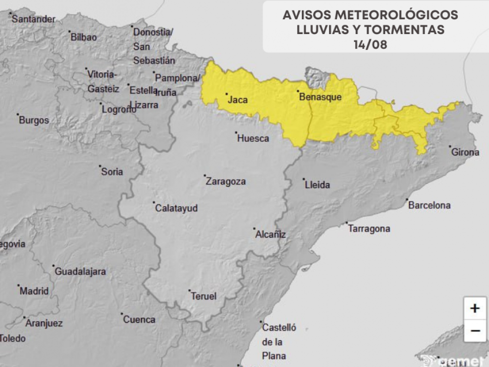 Avisos por lluvias y tormentas en Aragón (14/08)
