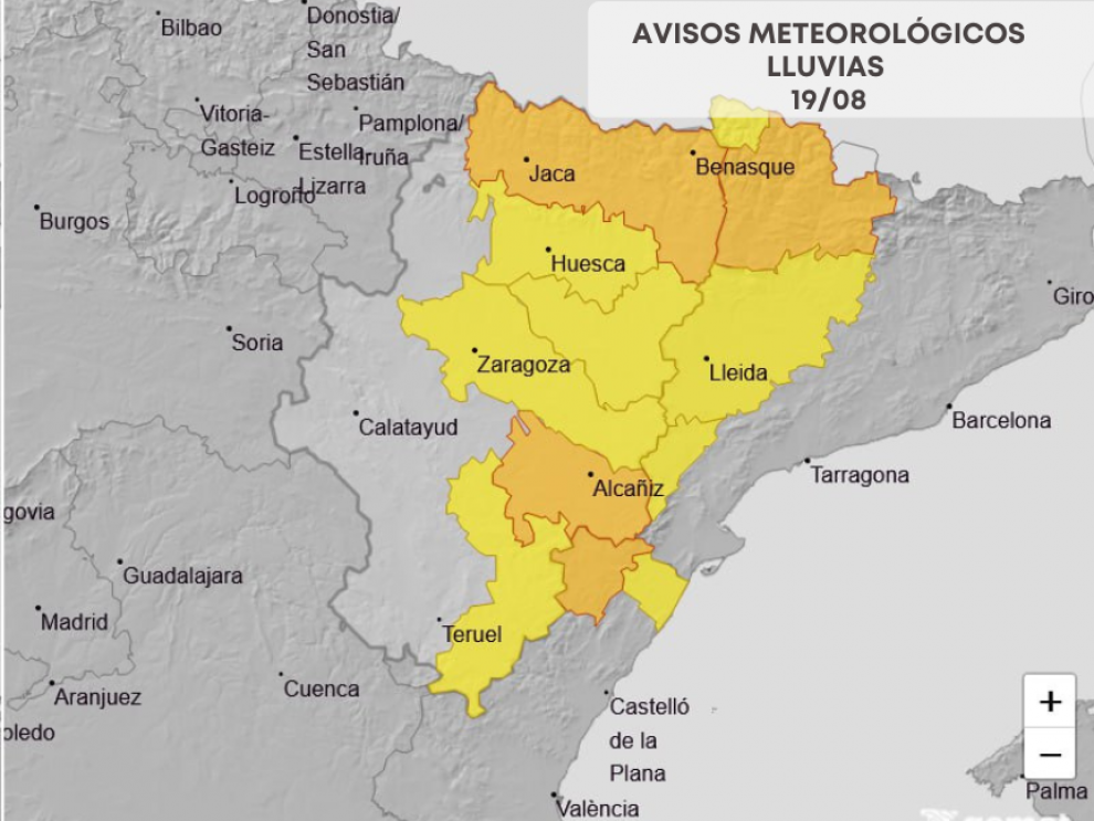 Imagen del artículo Avisos naranjas por lluvias en Pirineo y por lluvias y tormentas en Bajo Aragón, para el martes 19 de agosto