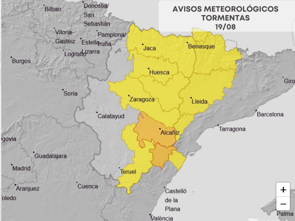 Image 1 of article Avisos naranjas por lluvias en Pirineo y por lluvias y tormentas en Bajo Aragón, para el martes 19 de agosto