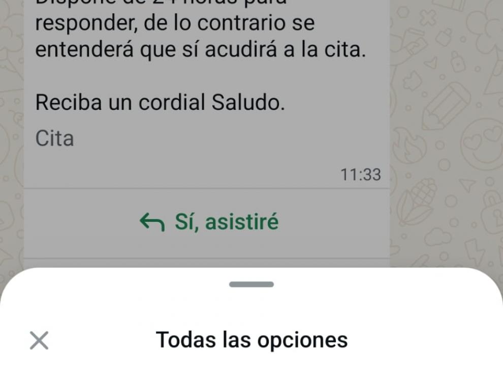 Mensaje que llega al paciente del programa TuCitaSalud.