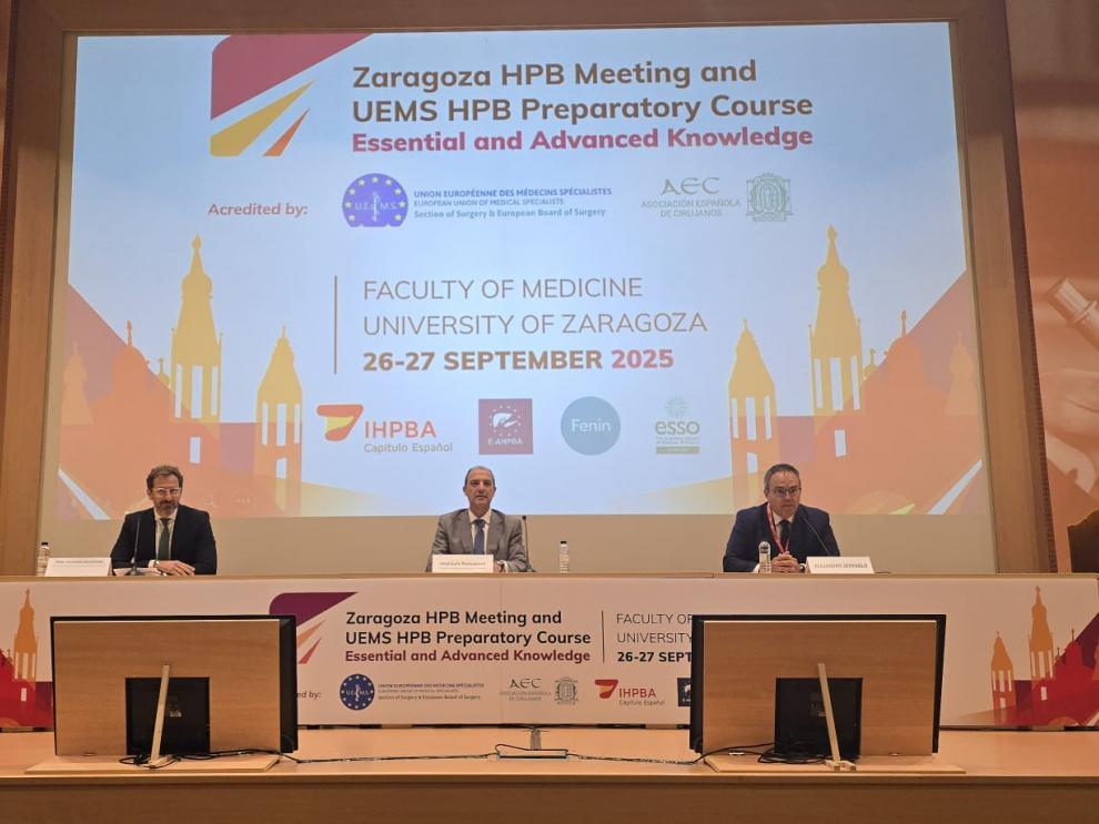 El consejero de Sanidad del Gobierno de Aragón, José Luis Bancalero Flores, ene l centro de la imagen,ha inaugurado hoy la reunión científica