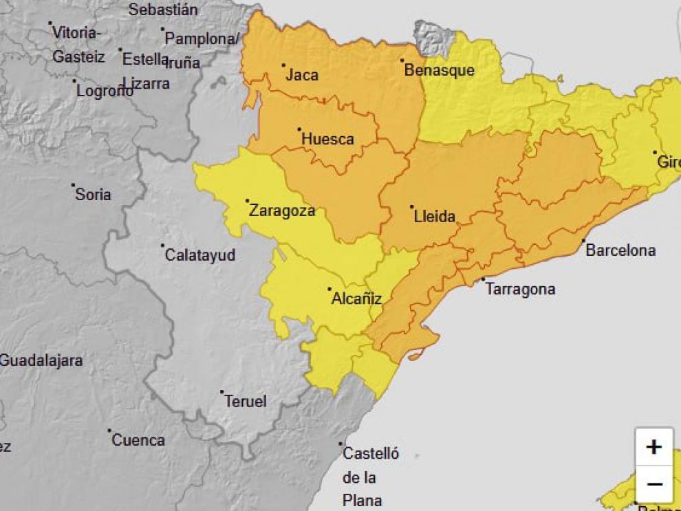 El aviso naranja por lluvias se extiende por toda la provincia de Huesca