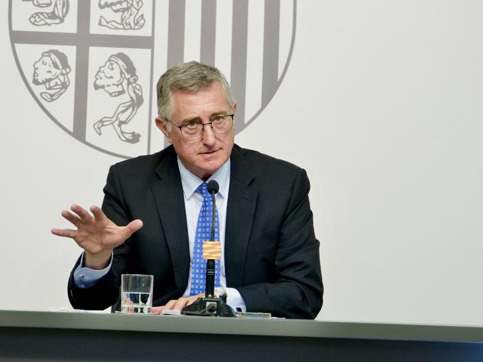 El consejero Blasco, durante la rueda de prensa de hoy.