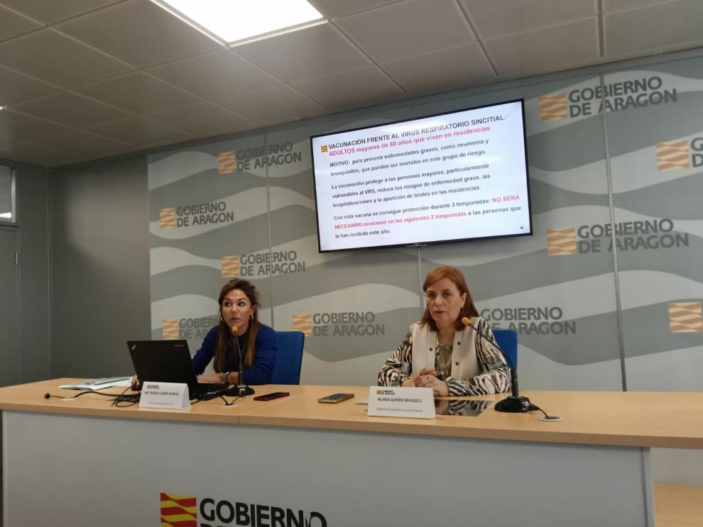 La directora del Área de Enfermería del SALUD, María Teresa Clares, y la directora general de Salud Pública, Nuria Gayán.